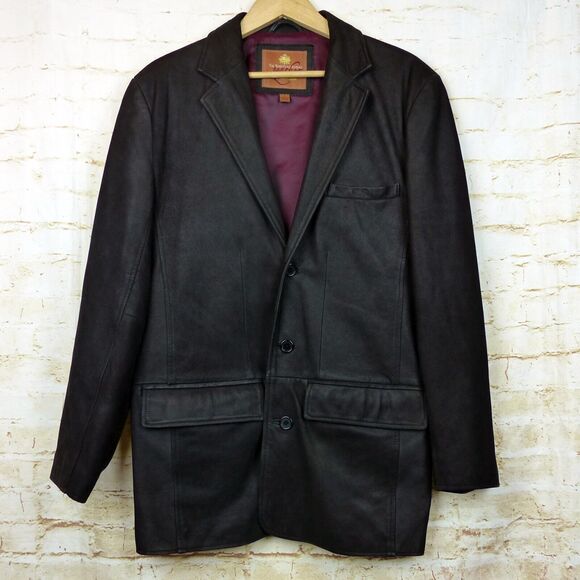 The Territory Ahead Pebbled Leather Jacket Mens S Black 3 Button Pockets VTG - Picture 1 of 15